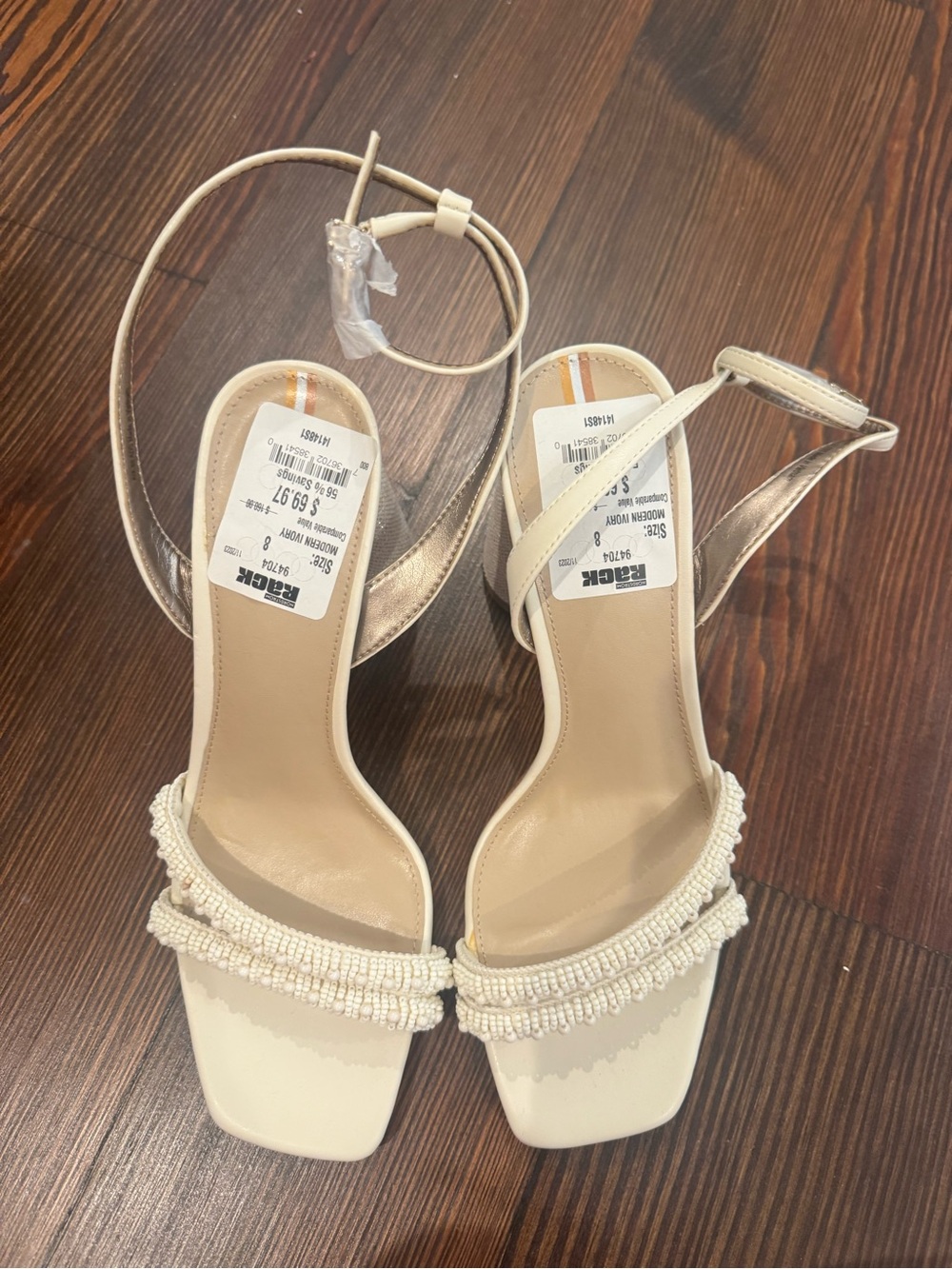Sam Edelman Ivory Beaded Ankle-Tie Heels